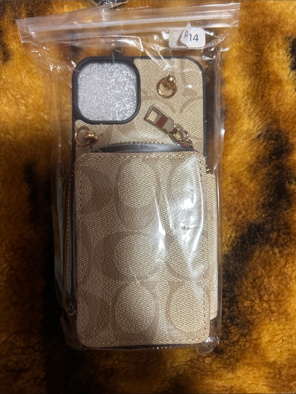 Beige Designer-Style Phone Wallet Case with Card Pocket iPhone 14